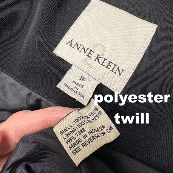 coat ANNE KLEIN vintage trench black swishy poly twill large casual classic boho - Picture 7 of 14